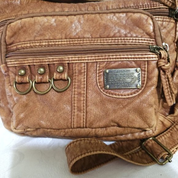 NEW VINTAGE Esprit Caramel Brown Crossbody Shoulder Bag Purse Top Zip Pockets - Picture 3 of 13